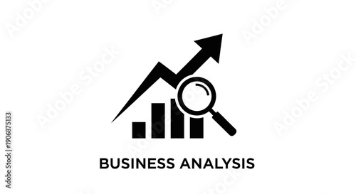 Business Analysis Graph with Magnifying Glass Icon.