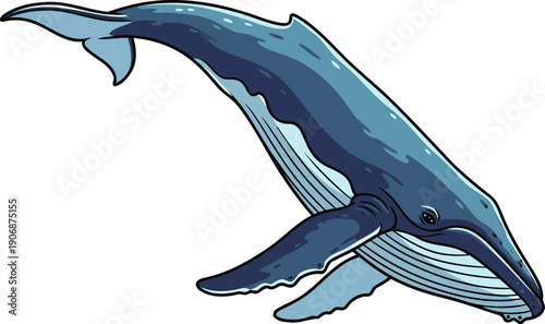 Deep sea humpback whale diving downward illustration
