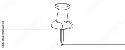 Wallpaper Mural Push pin in one line art style. Drawing of a thumbtack with editable black stroke on white background. Vector illustration. Torontodigital.ca