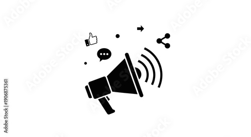 Megaphone Icon with Social Media Symbols.