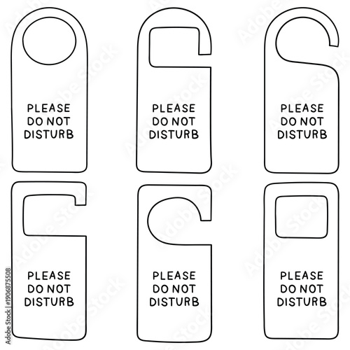 Hand-drawn doodle set of please do not disturb door hangers on a white background.