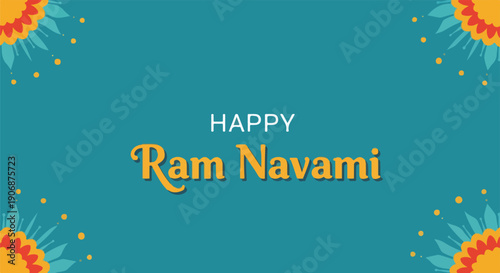 Festive, blue background with floral accents and celebratory text