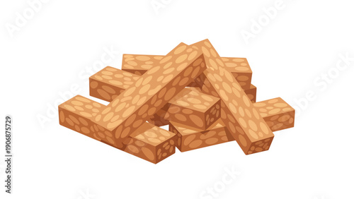 Illustration of a pile of raw tempeh blocks, a healthy plant-based protein.