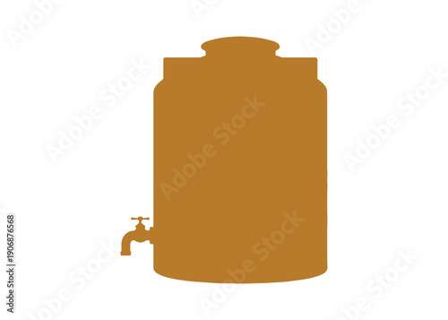 Illustration of a water tank. Tap. Water tank displayed on a white backdrop.