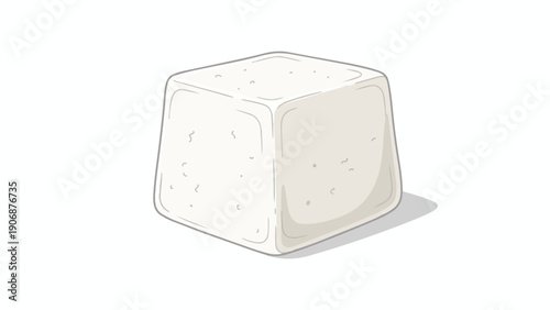 Minimalist illustration of a white food block, soft cheese or tofu concept