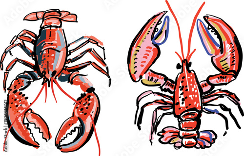 Colorful Sketch Lobster Illustration in Expressive Decorative Style