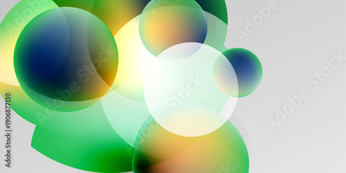 Abstract circles blend, creating vibrant gradients. Colors shift from blue to green, orange, white. Minimalist design, smooth transitions.