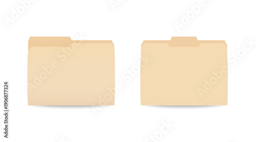 Empty closed file folder template. Realistic folder mockup on white background