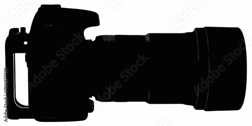 Professional DSLR Camera with Telephoto Zoom Lens and Battery Grip Silhouette Vector