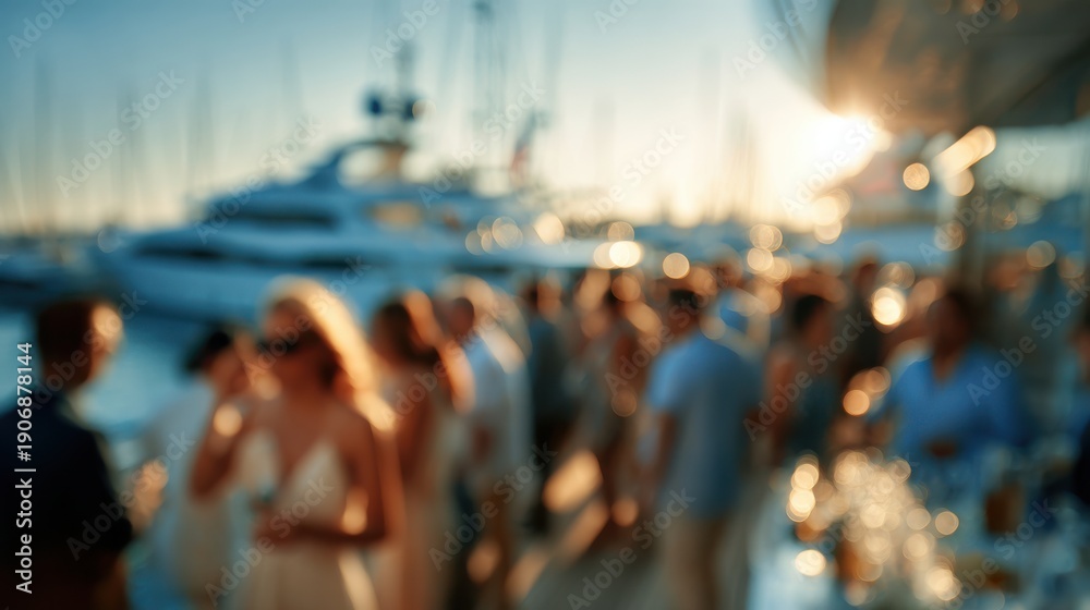Obraz premium Defocused yacht party background with sunlight, sea reflections, and luxury mood