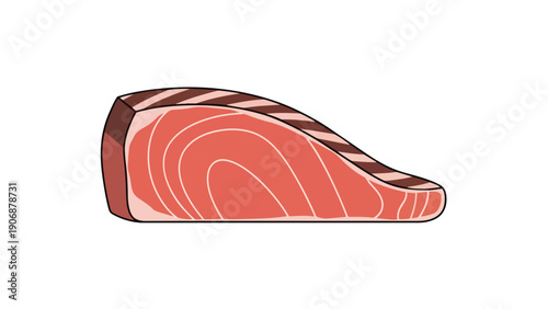 A pristine raw salmon fillet illustration featuring vibrant pink flesh and distinctive striations symbolizing healthy eating and gourmet culinary
