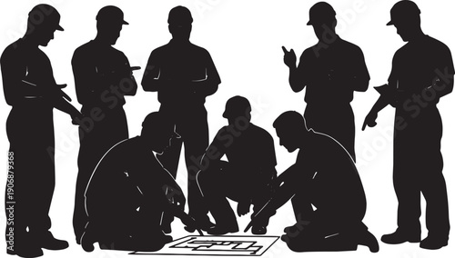 Black Solid Plumber Layout Silhouettes Set of Six on White Background