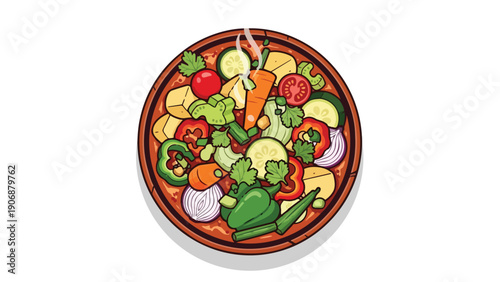 A vibrant collection of garden-fresh vegetables artfully arranged in a rustic bowl, steaming gently, celebrating healthy eating and diverse culinary