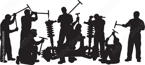Black Solid Mechanic Pry Bar Silhouettes Set of Six on White Background