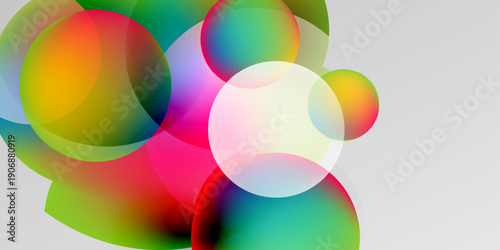 Abstract colorful circles overlap, creating vibrant gradients. Background is dark gray, offering strong contrast. Modern design element.