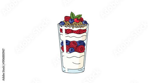 Fresh berry parfait illustration layered with creamy yogurt and crunchy granola a delightful and healthy breakfast option promoting daily wellness.