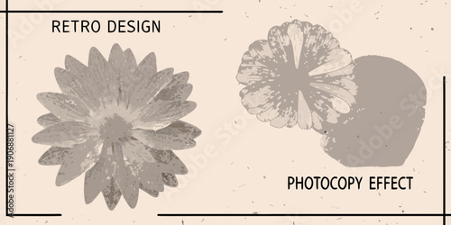 Retro design featuring stylized floral elements with a photocopy effect