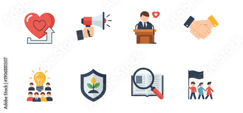 Set of icons illustrating social interaction and conceptual themes
