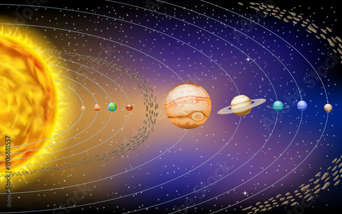 Solar system background with planets and stars. Vector illustration. Eps 10