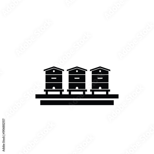 Beehive boxes row icon for professional apiary management and industrial beekeeping production isolated black silhouette