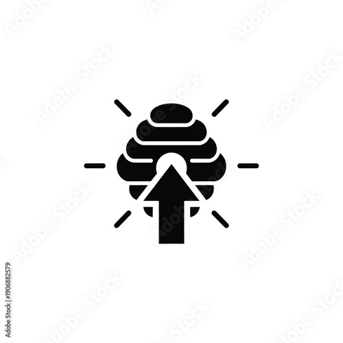 Beehive upgrade solid glyph icon with radiating lines, symbolizing enhancement and progress in beekeeping or data management