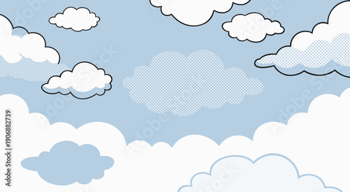 Blue sky with clouds. Vector pop art illustration
