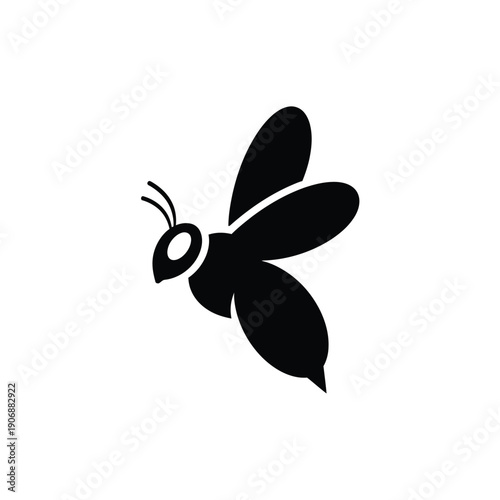 Minimalist black bee silhouette icon isolated on white background for honey farm branding and insect illustration design