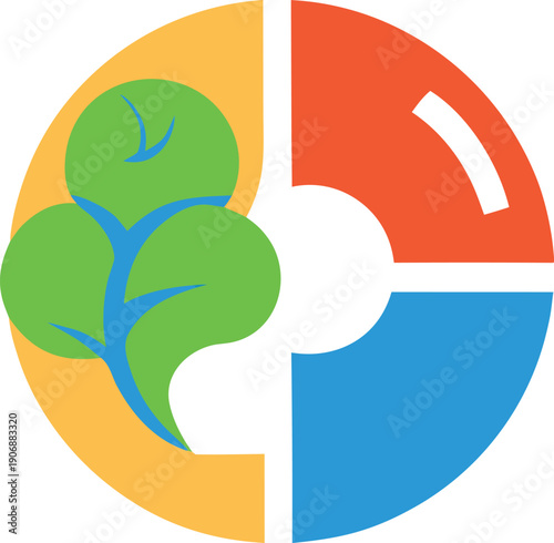Circular Graphic with Tree and Abstract Segments circle