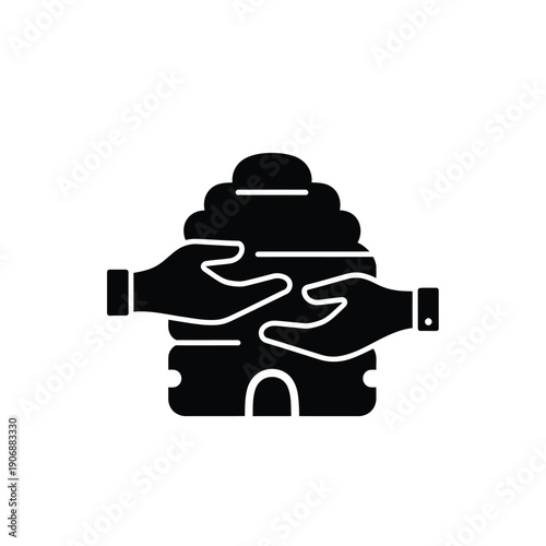 Two hands carefully holding a beehive, symbolizing protection and care for bees and their home in nature