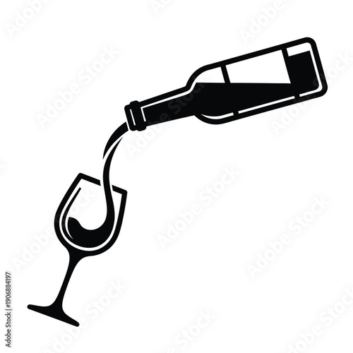 Wine bottle pouring red wine into glass, dynamic liquid splash, isolated vector illustration on white background
