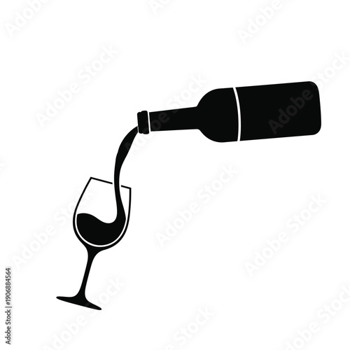 Bild auf Leinwand Pouring wine from bottle into glass, dynamic scene of serving alcohol, vector il