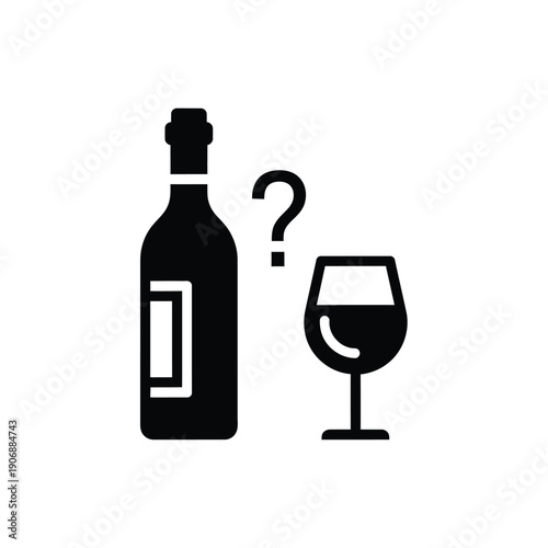 Wine bottle and glass with question mark symbol, indicating uncertainty or query about selection