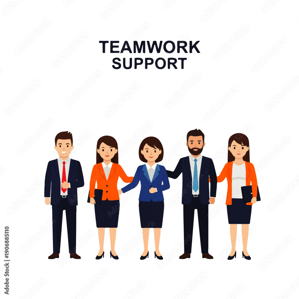 Fototapeta premium A smiling team of business people standing together in an office, showing teamwork and success