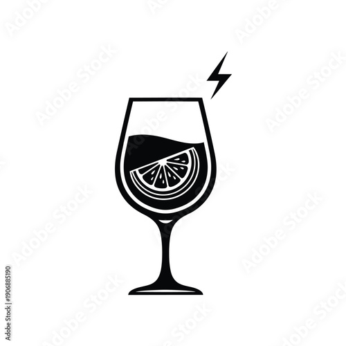 Energy drink glass icon with orange slice and lightning bolt symbol for sports nutrition and power beverage branding