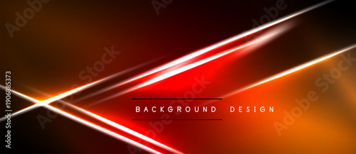 Abstract design features vibrant orange, red lines. Diagonal streaks create dynamic visual effect. Dark background enhances luminosity.
