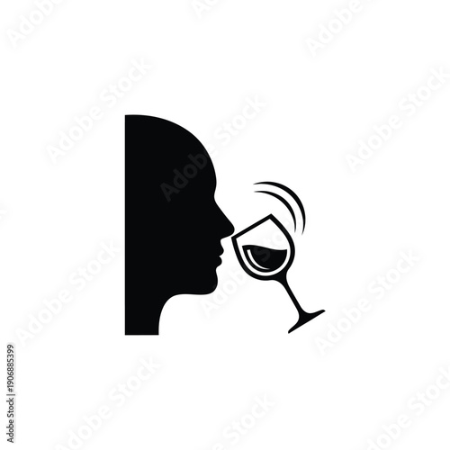 Profile silhouette of person smelling wine aroma from glass depicting sensory evaluation and professional tasting skills