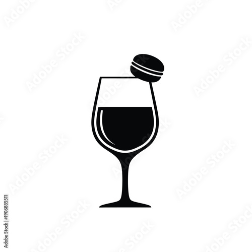 Minimalist wine glass silhouette featuring elegant macaroon garnish for luxury dessert and beverage concept illustration