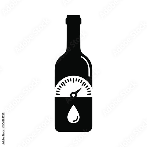 Wine bottle with level indicator and drop inside showing content volume liquid meter