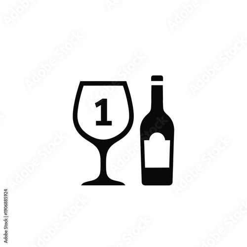 Number one wine selection icon with bottle and glass symbol representing first place awards or top quality beverage