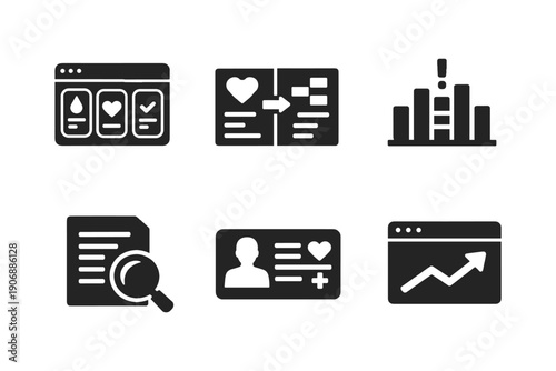 Health records and diagnostics data icons set. Patient report vector illustration