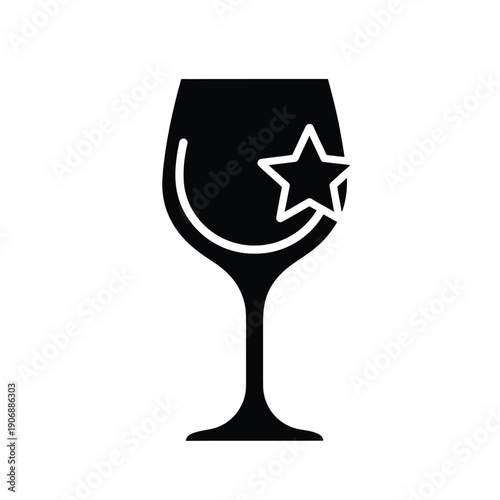 Wine glass rating icon with star symbol for favorite vintage selection and sommelier top pick recommendation graphics