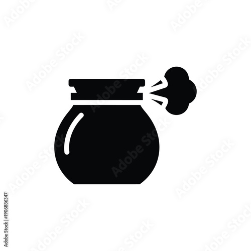 Smoking pot vector icon, cooking pot with steam emitting from it on white background