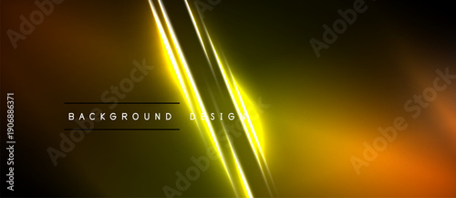 Abstract background features bright yellow lines over dark orange, black gradients. Text reads background design. Minimalist, modern aesthetic.