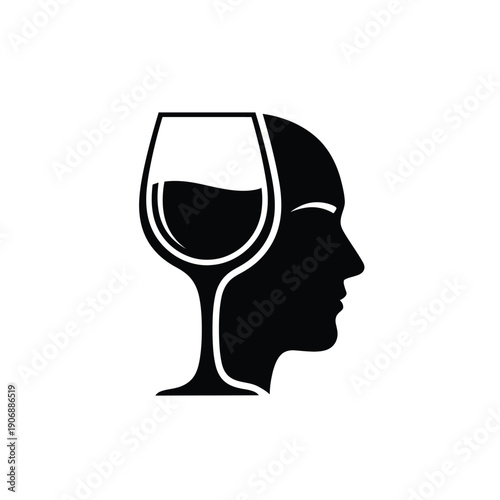 Head profile silhouette with wine glass symbolizing thought process or idea