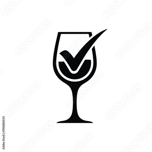 Wine glass with check mark symbol representing approval quality or choice
