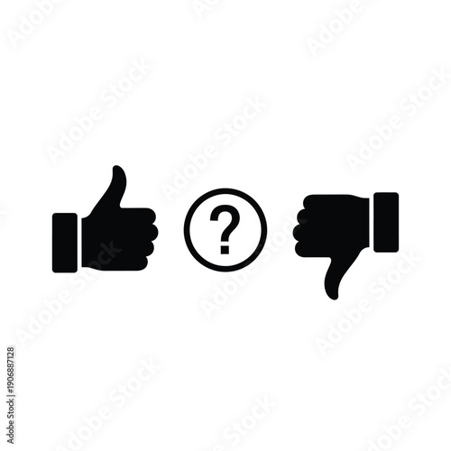 Thumb up and down like and dislike question mark icons vector illustration for feedback or rating concept