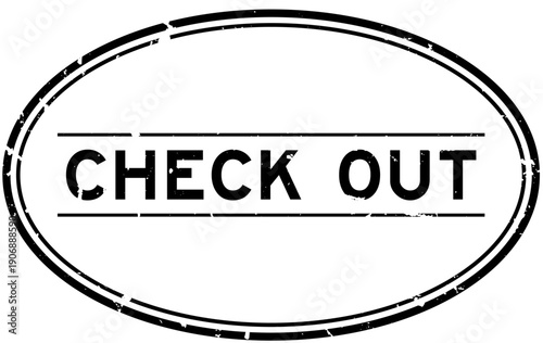 Grunge black check out word oval rubber seal stamp on white background
