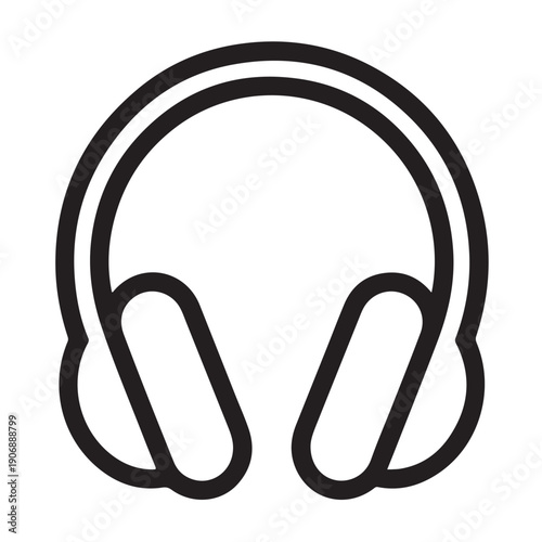 Simple outline drawing of over ear headphones or headset used for listening to music audiobooks and podcasts providing clear acoustic sound quality.