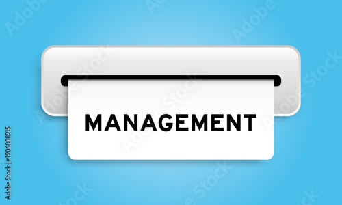 White coupon banner with word management from machine on blue color background