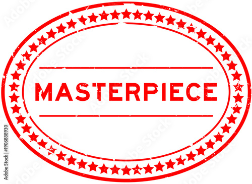Grunge red master piece word oval rubber seal stamp on white background